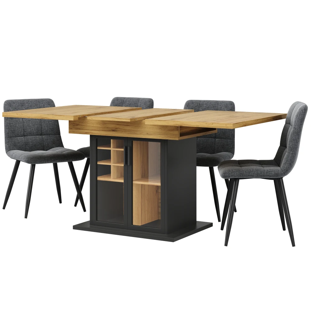 Teleskop-Esstisch (110–140 x 80 cm), klappbarer Küchentisch für 4–6 Personen, ausziehbarer Tisch mit Weinregal, braune Glastür – Detail 9