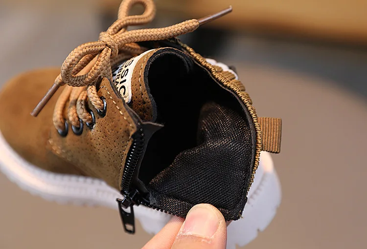 Leather Kids Ankle Boots Soft Sole Non Slip Zipper Boots