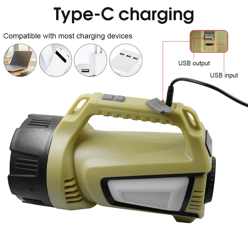 Portable XHP50 LED Camping Light COB Working Light Outdoor Handheld Flashlight USB Rechargeable Waterproof Search Light