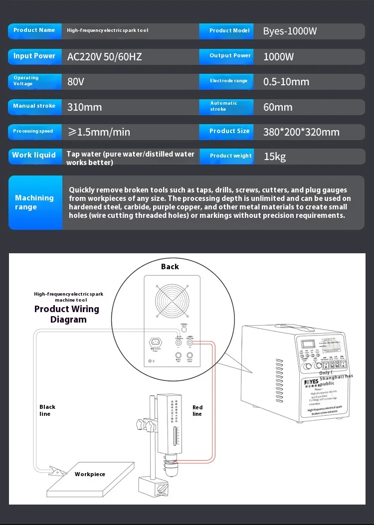 400-1000W M2-M30 high frequency Electrical Pulse EDM Wire Taking Machine Deep Pu