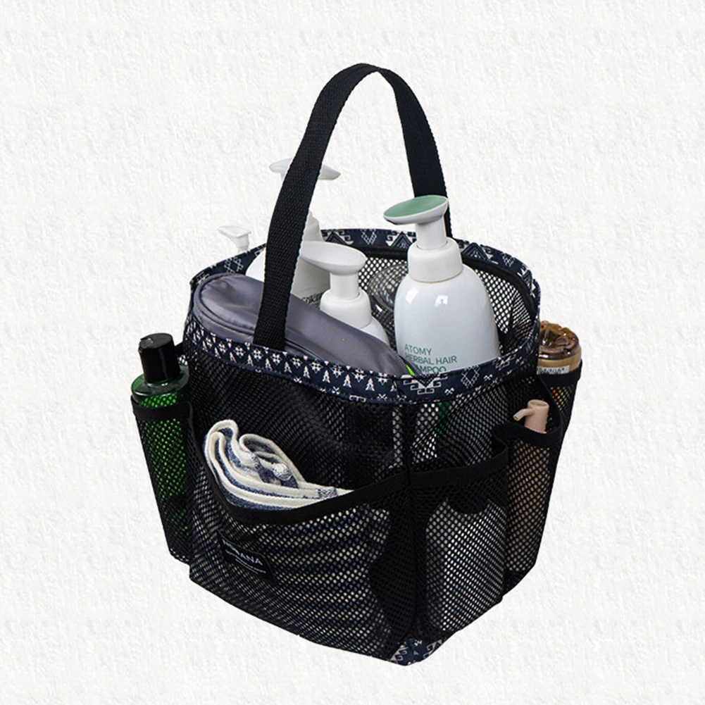 Black Mesh Shower Caddy With Multi Pocket Multifunctional Mesh Storage Bag For Bathroom Camp