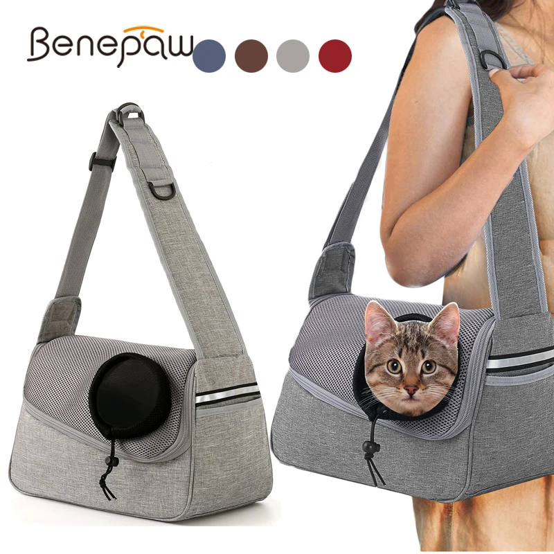 

Benepaw Adjustable Cat Small Dog Sling Durable Breathable Mesh Pet Carrier Side Pocket Puppy Kitten Carrying Bag Safety Leash