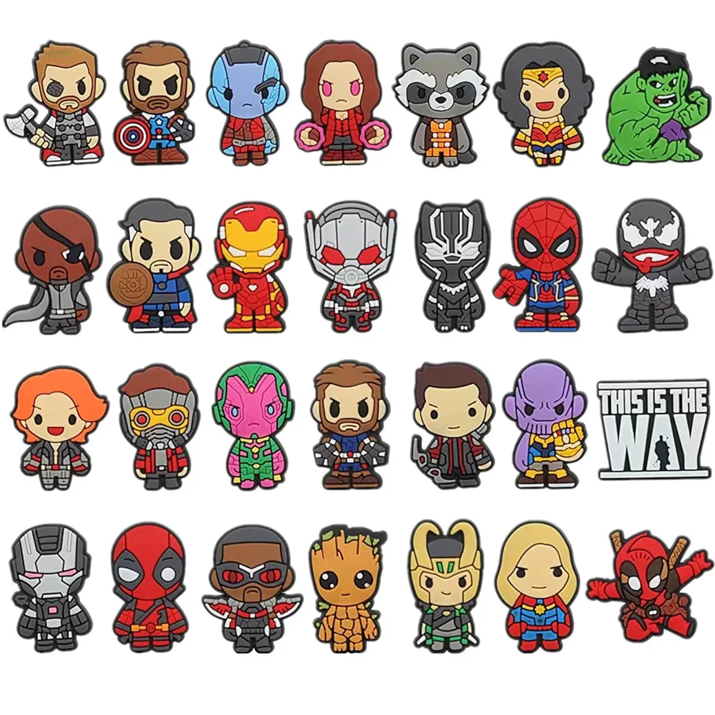 

28pcs Marvel The Avengers SuperHero Shoe Charms for Croc Clogs Bubble Slides PVC Shoe Accessories Decorations For Kids Gifts Set