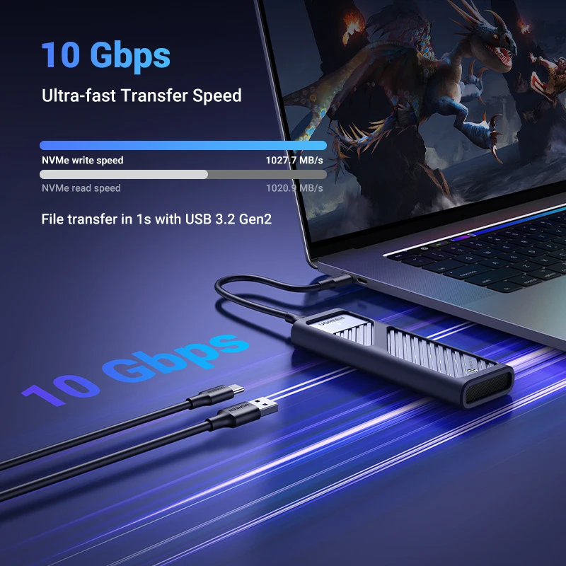 Ugreen M.2 Nvme Ssd Case 10gbps Adaptador Nvme para Usb Usb 3.2 Gen Gabinete para Nvme Pcie Caixa de Disco Ssd Suporta m e b & m Chaves - Imagem 2