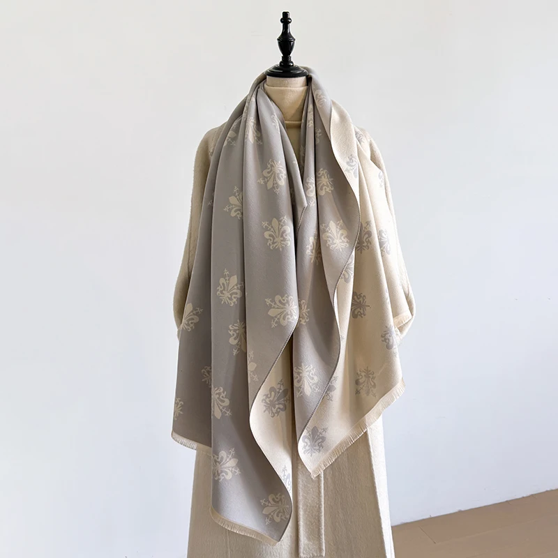 Elegant Geometric Design Scarf Imitation Cashmere Soft Warm Versatile Shawl Coldproof Windproof Blanket Scarf for Autumn Winter​