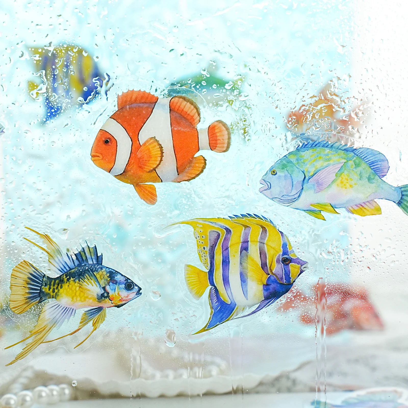 50 시트 수중 동물 테마 애완 동물 스티커 DIY 핸드북 스크랩북 저널 유리 병 사진 프레임 장식 스티커