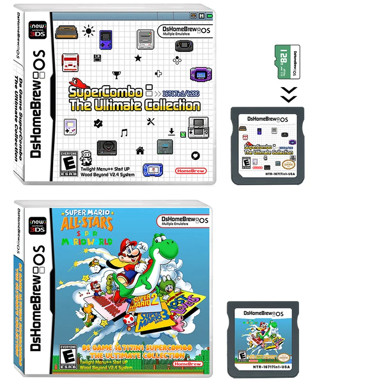 NDS Game Card 16717 in 1 US English 128G Cassetta 64 in1 208 500 NES Scheda Di Gioco Per DSTWO Mini 2/3DS XL 2