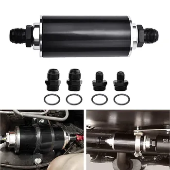 High Flow Inline Fuel Filter 100 Micron Cleanable 6AN 8AN 10AN Adapter Universal 1