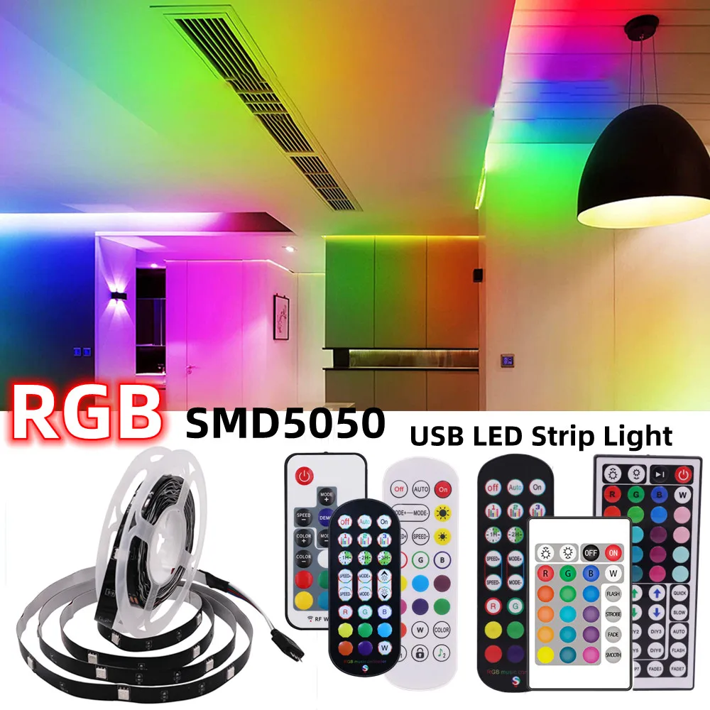 

USB Bluetooth LED Strip Light 5V RGB 5050 LEDs Tape Diode Lamp 5M 10M 15M TV Backlight Flexible Ribbon Room Decor Rope Lighting