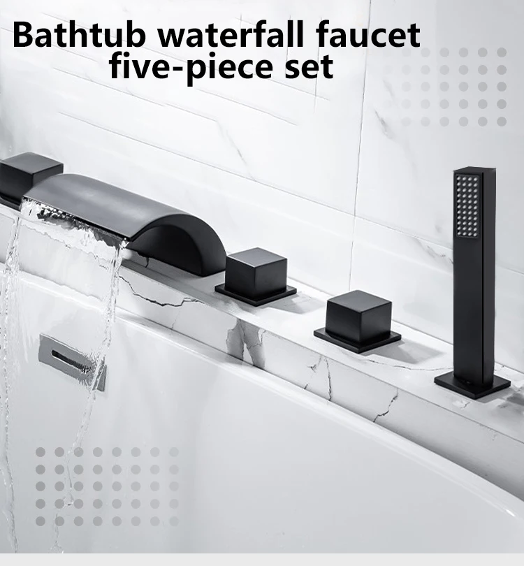 Description Picture 2 of item5PCS Square waterfall bathtub faucet set split cold & hot water Diverter Valve Mixer For Bath Shower and Basin Five Hole