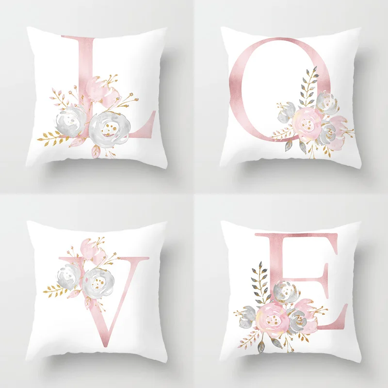 

26 Letters Pink Pillow Case Letter Throw Pillow Cover 45*45cm Alphabet Letter Decorative Pillowcases Pink Pillowcase almohada