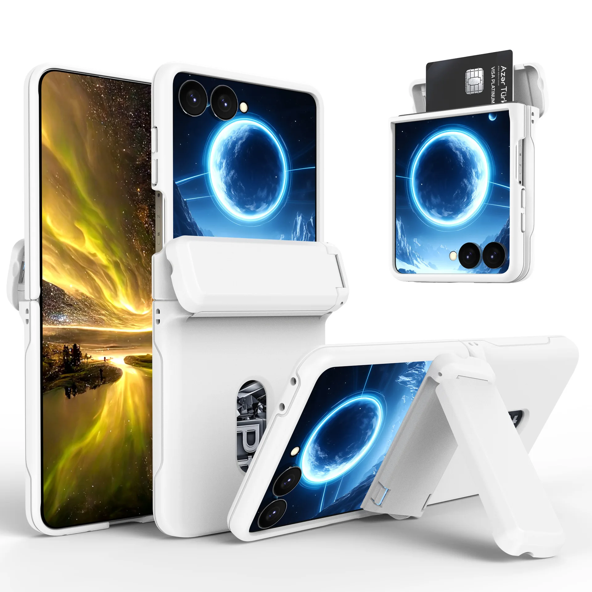 Folding Wallet Card Holder Phone Case with Shockproof Bracket and Hinge Cover