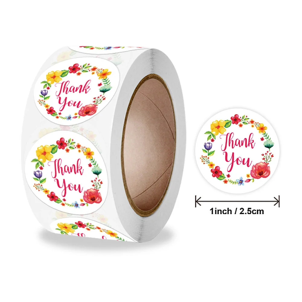 

50-500 шт., круглые наклейки с цветочным рисунком