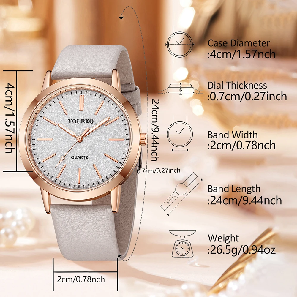 4pcs/set Women PU Leather Strap Quartz Watch With Love-shaped Bracelet Set ( Box Not Included)