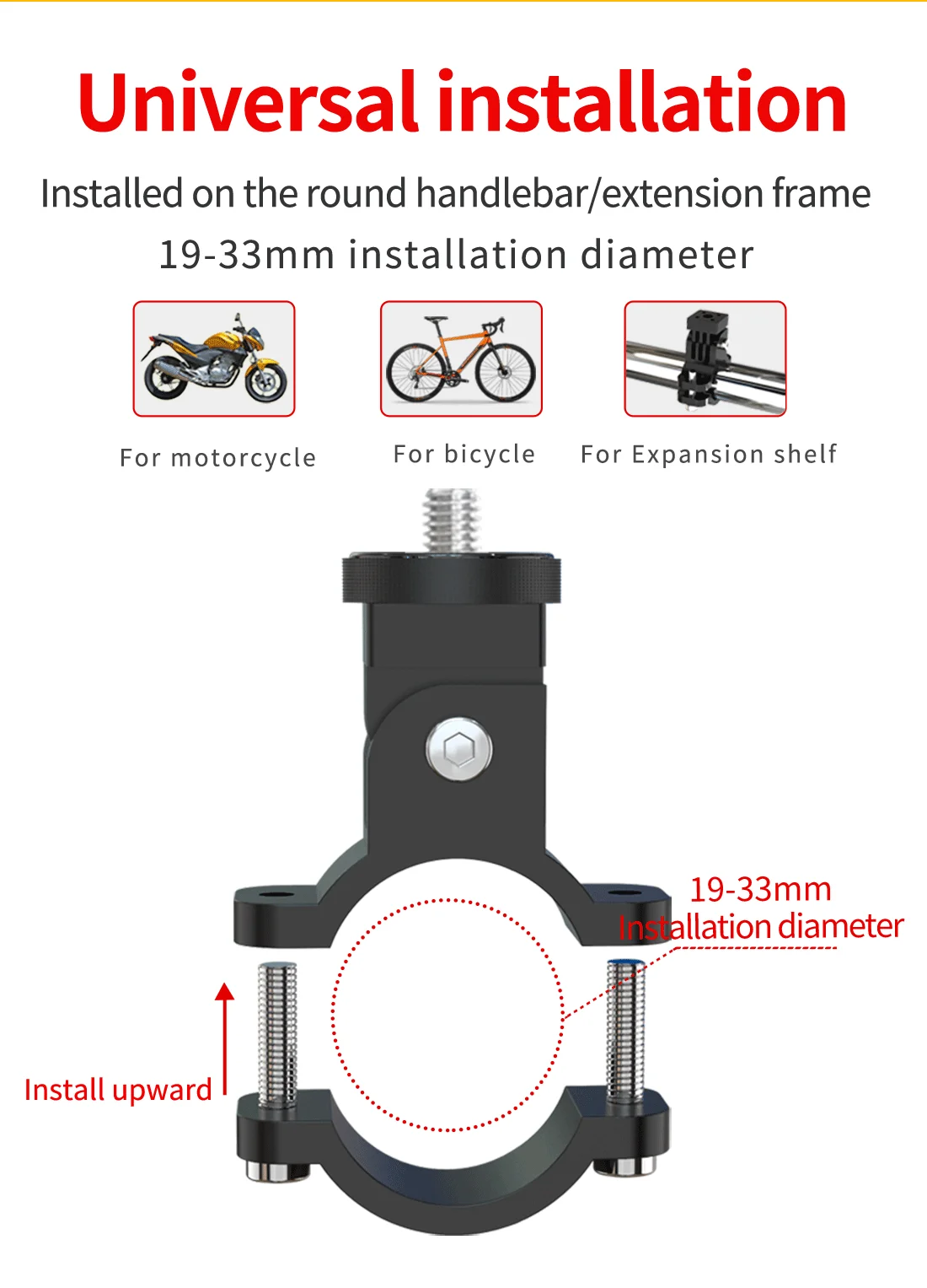 Metal Cycling Bike Mount Motorcycle Handlebar Holder 1/4 Screw for GoPro 10 9 8