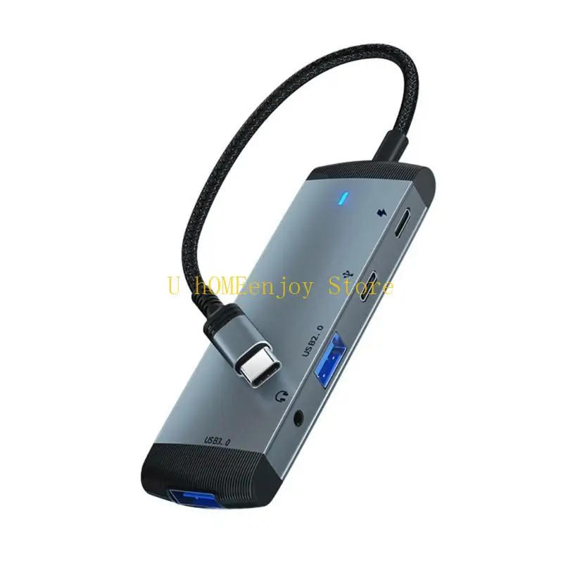 B0KF 5-in-1 유형 C 초고속 도킹 스테이션 USB USB 2.0/3.5mm 60W PD 충전 PC 노트북용 다중 데이터 전송 허브
