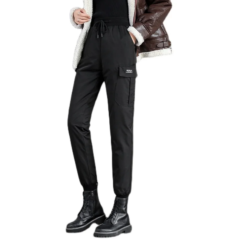 2023 New Down Pants Wear In Winter Fashion Plush Thickened Loose Harun Women's Elastic Strap Warm Pants Trousers Women