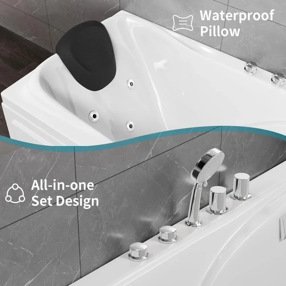 Acrylic Whirlpool Bathtub Rectangular Spray Soaking Bathtub Hydraulic Massage Therapy, Faucet and Chromotherapy Nozzle 3