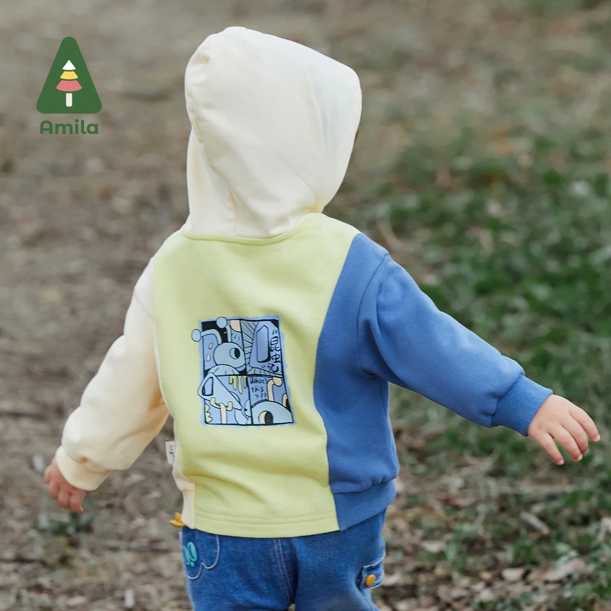 Amila Baby Boys Hoodies Spring New Cute Cartoon Fashion Spliced Cotton Outwear Tops Casual Loose Children Sweatshirts