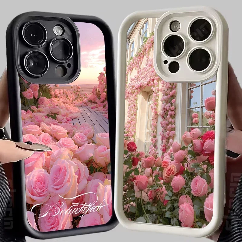 ケース iPhone 15 14 プロマックスロマンチックなローズフラワー