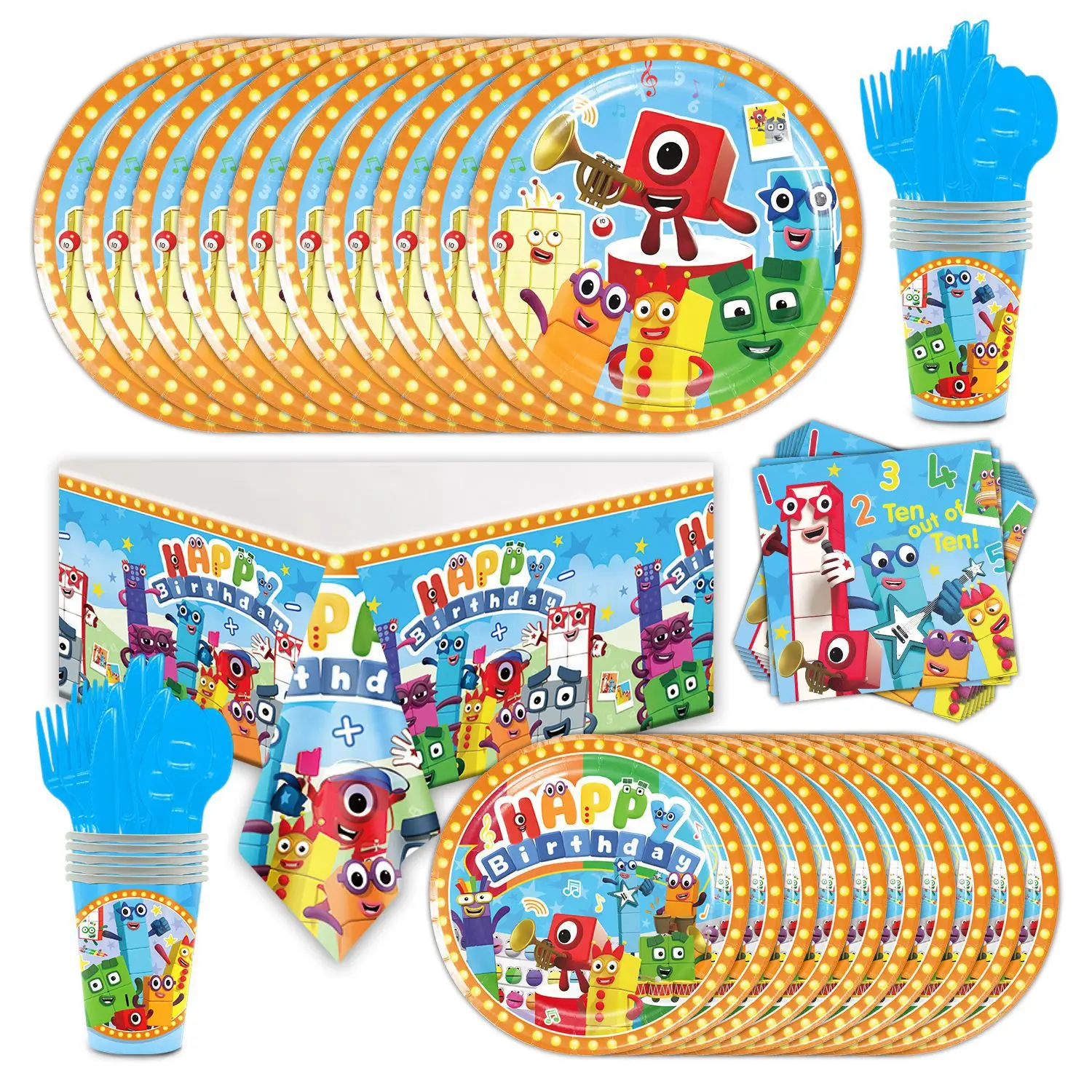 Number Building Blocks Birthday Party Decoration Disposable Dinnerware Cup Plate Napkin Tablecloth Kids Baby Shower Supplies party decorations disposable wooden tableware
