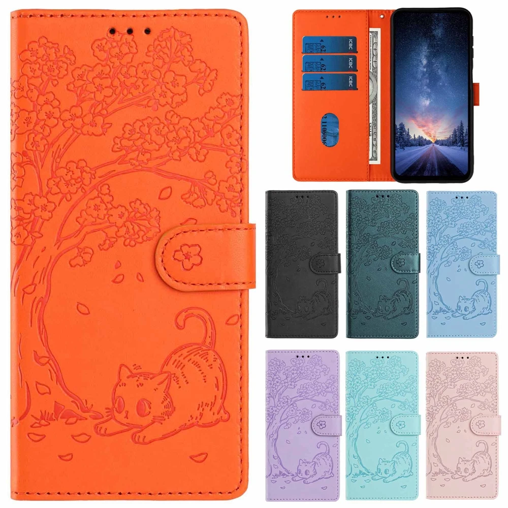 Cute Cat Tree Leather Flip Phone Case – Enhanced Protection and Stylish Design