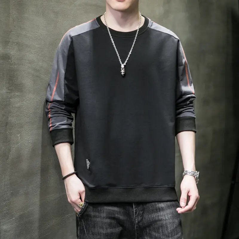 Fashion O-Neck Spliced Long Sleeve All-match Sweatshirts Men Clothing 2024 Spring New Loose Korean Tops Casual Sweatshirts