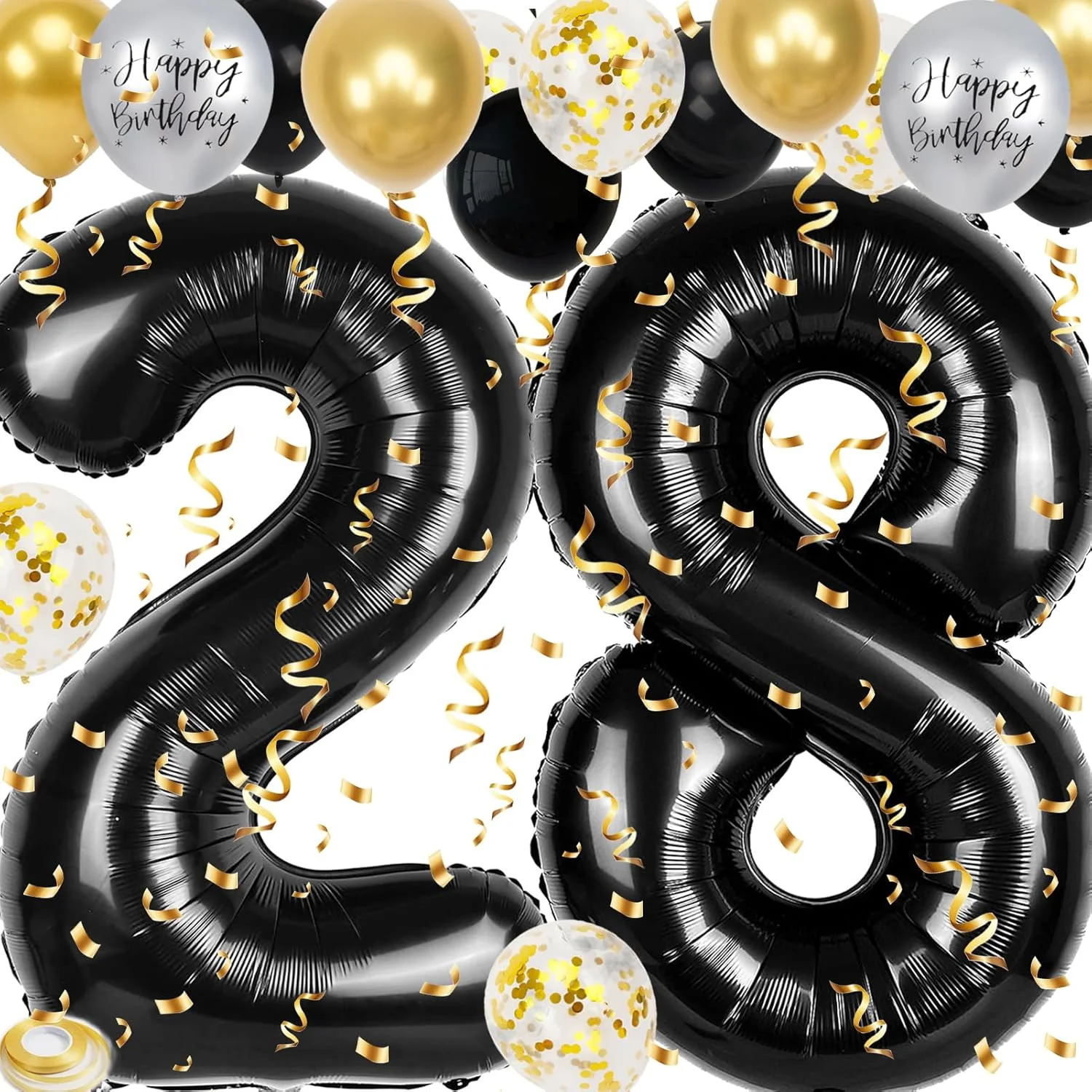 40 Zoll Schwarze Große Zahlen 16/18/21/30/40/50/60 Jahre Set mit Glitzer-Latexballons für Erwachsene Männer Geburtstagsdekoration – Detail 18
