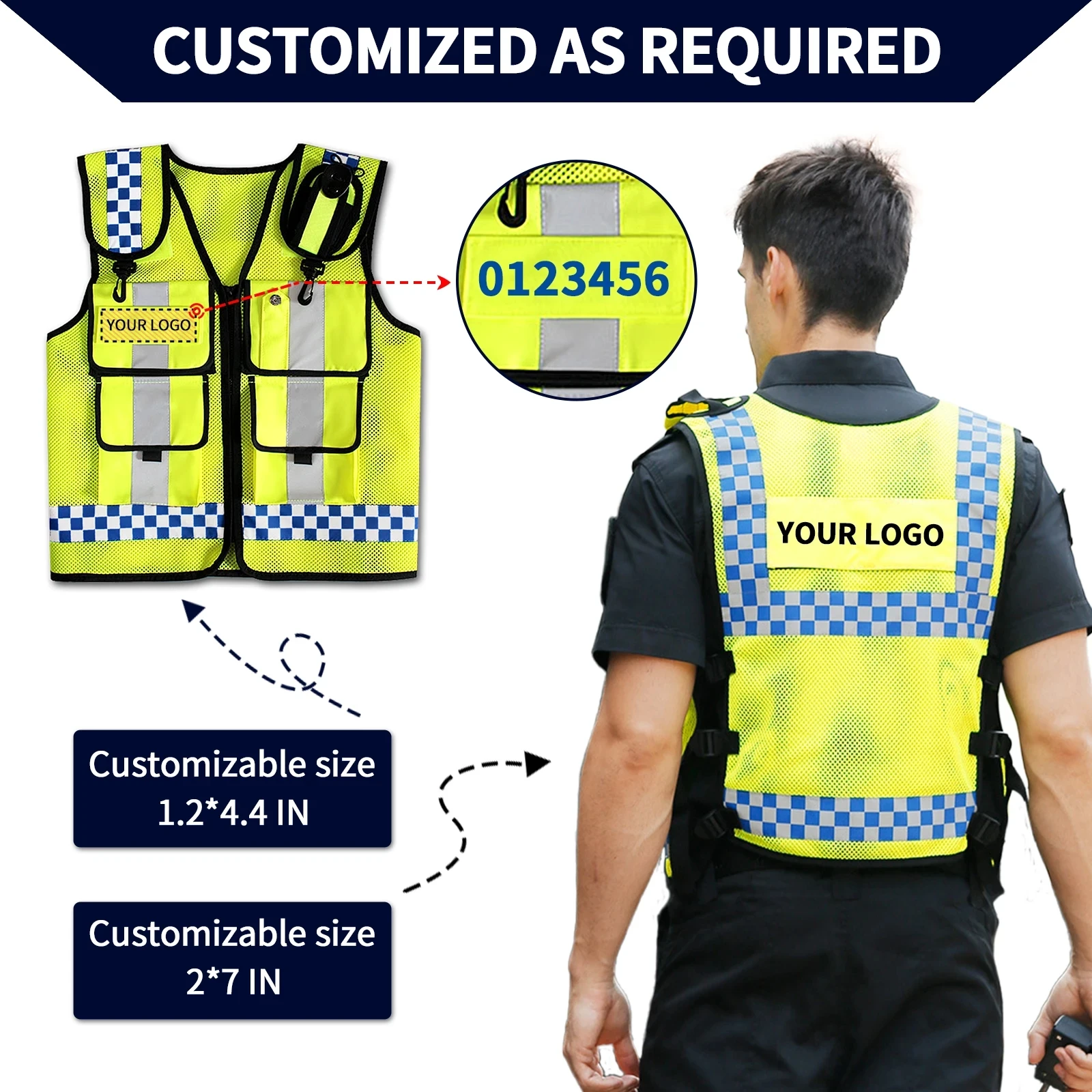 Multi-Pockets Reflective Safety Zipper Front Vest High Visibility Police Reflective Vest High Visibility