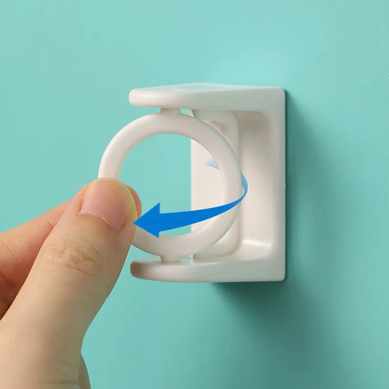 2 Pcs Punch-free Adjustable Curtain Rod Hook Clamp Self Adhesive Clothes Rail Bracket 360 Rotation Triangle Ring multi purpose hooks wall holder curtain rod hook
