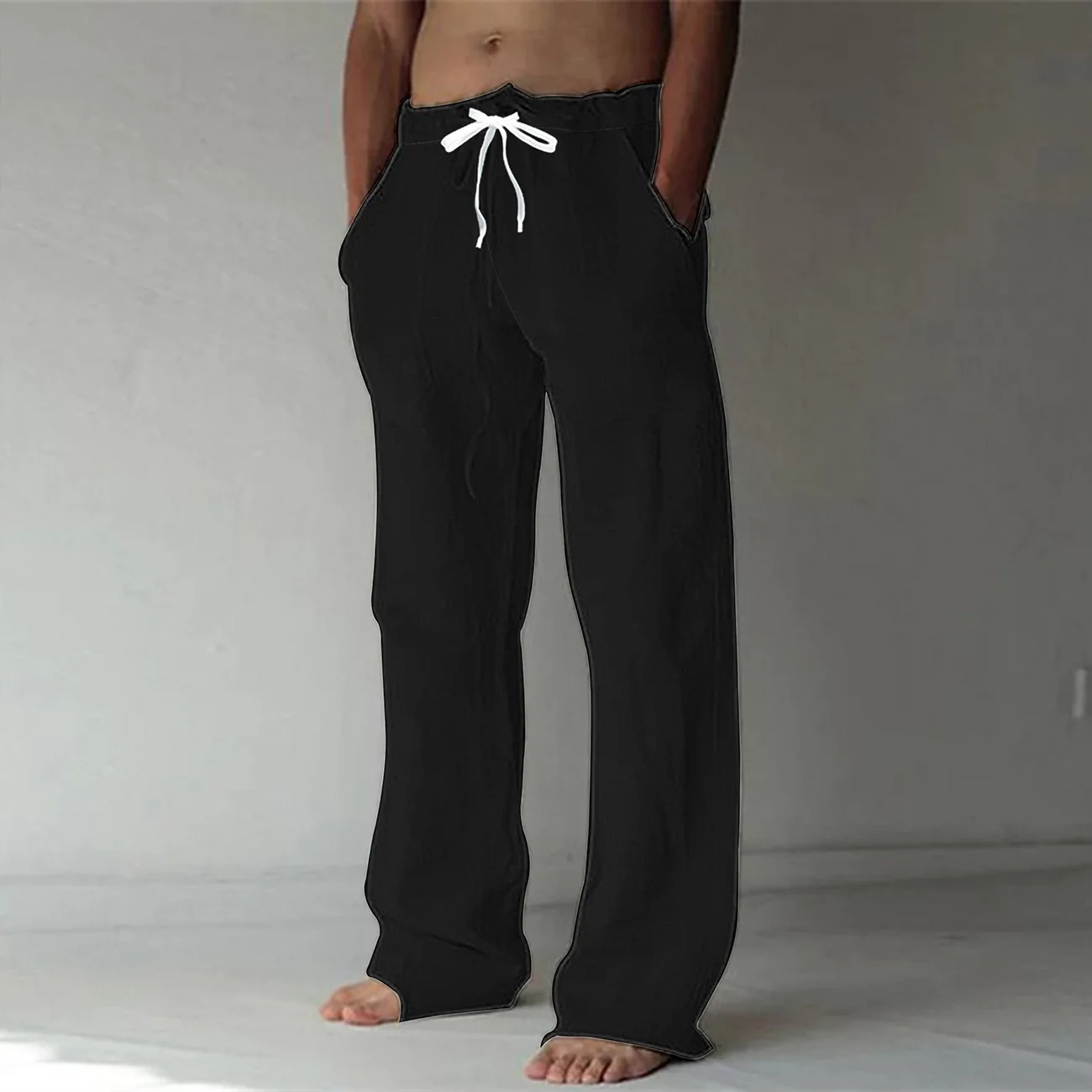 

Hot selling new men's pants linen casual solid color thin linen men's pants hiking pants man trousers