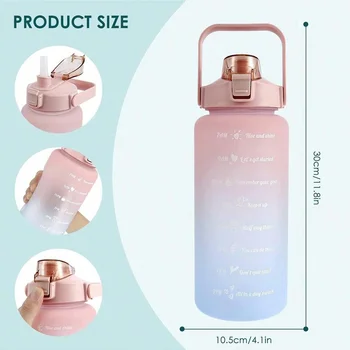 2L large capacity water bottle bouncy silicone straw cup with scale gradient frosted water cup suitable for outdoor sports 2