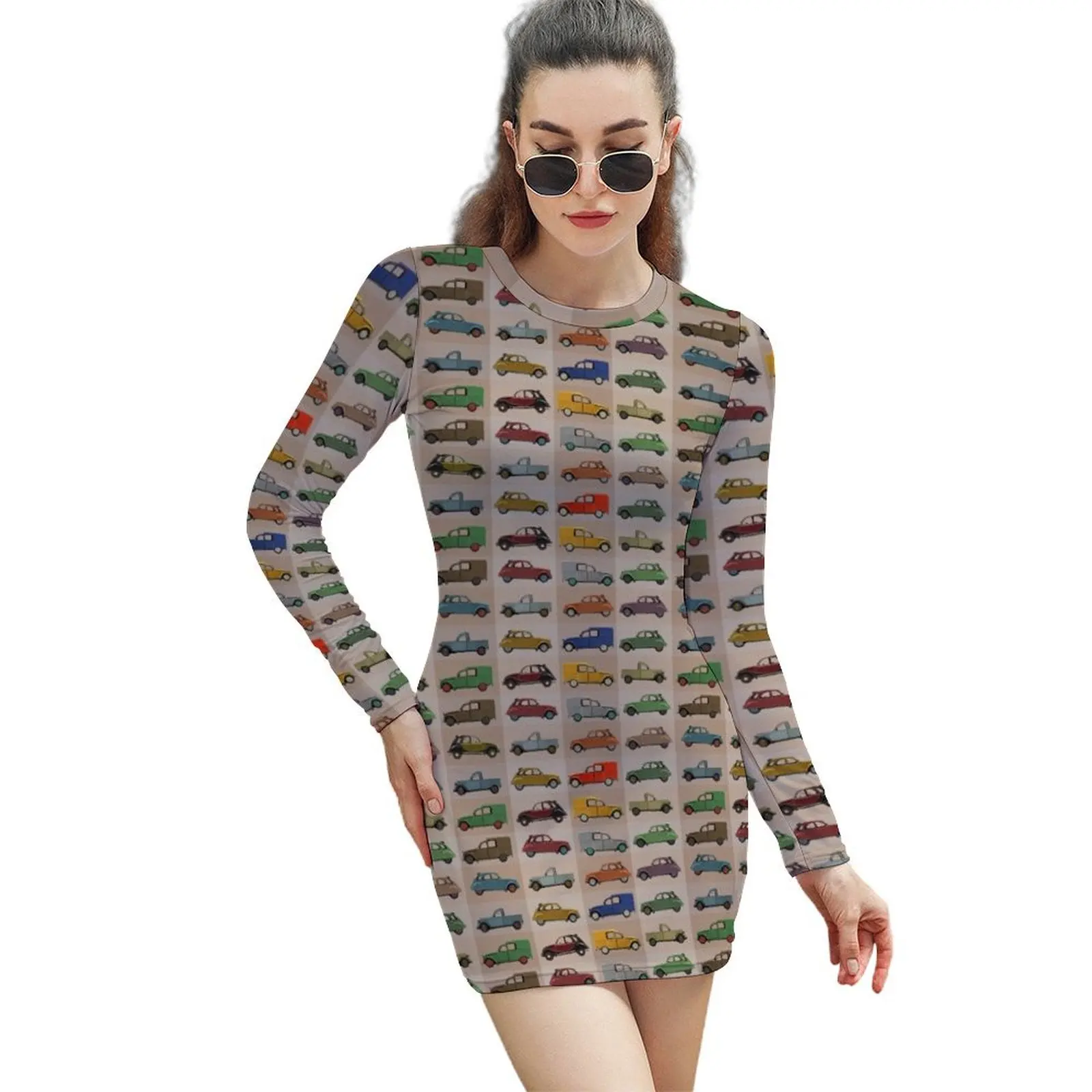 2CV pattern Long-Sleeved Sheath Dress Women's clothing long sleeve dresses