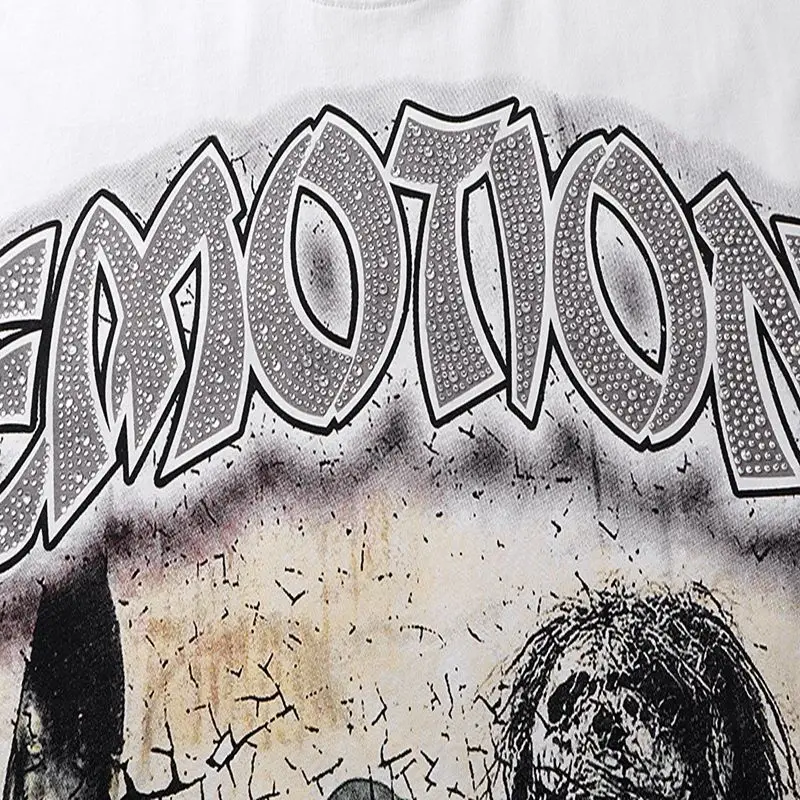 Mixed Emotion American Mask Wearing Angel Print Beaded Loose Short Sleeved T-shirt for couples Men Women Tee Tops