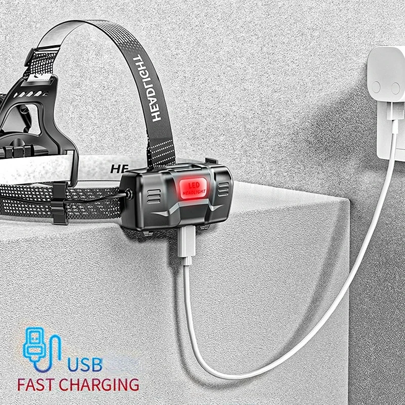 고출력 LED 센서 헤드램프, 다기능 USB 충전식 줌 헤드라이트, 야외 캠핑 휴대용 낚시 랜턴, XHP50