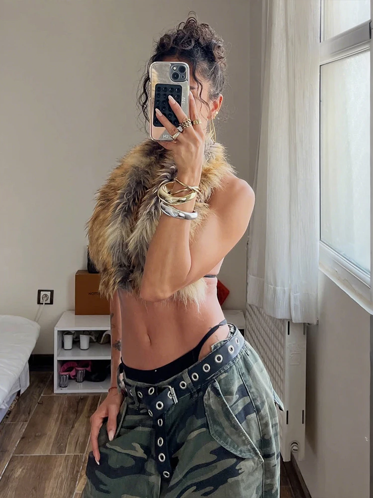 Women Fluffy Halter Vest for Party and Night Out