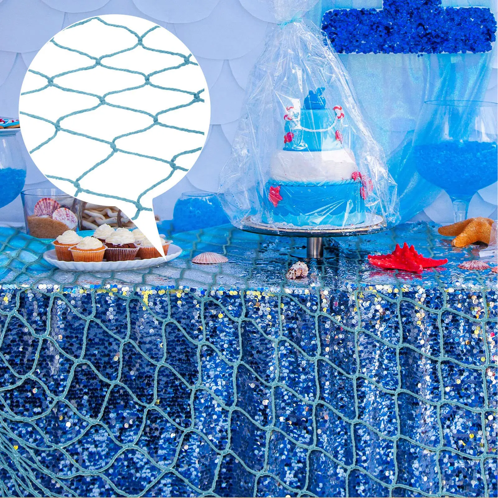 Mermaid Party Decorative Natural Fish Net Little Mermaid Birthday