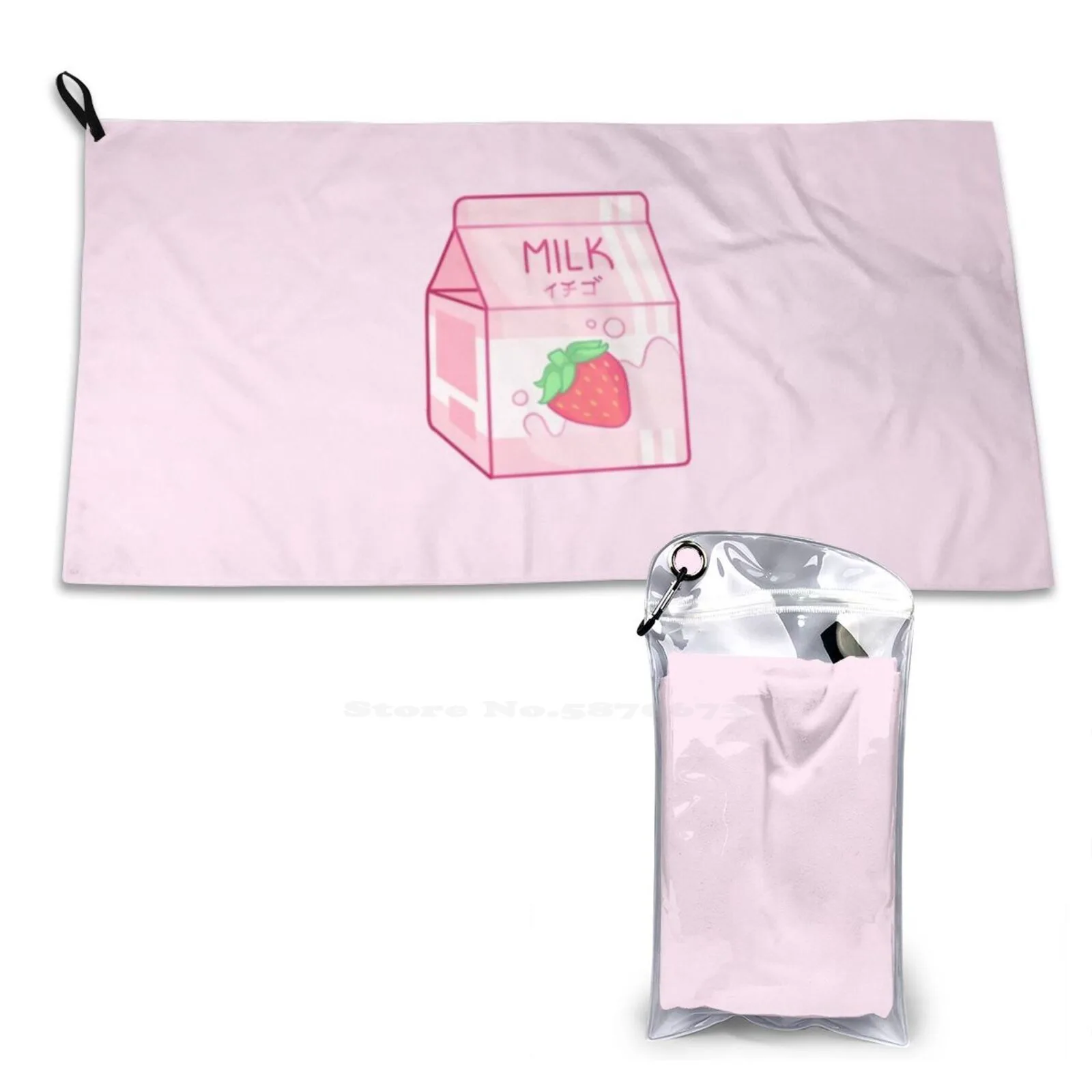 Strawberry Milk 3D Print Asciugamano Sportivo Morbido Asciugamano Carino Rosa Pastello Bevanda Frutta Dolce Cartone Coreano Latte Vintage Boba Giappon