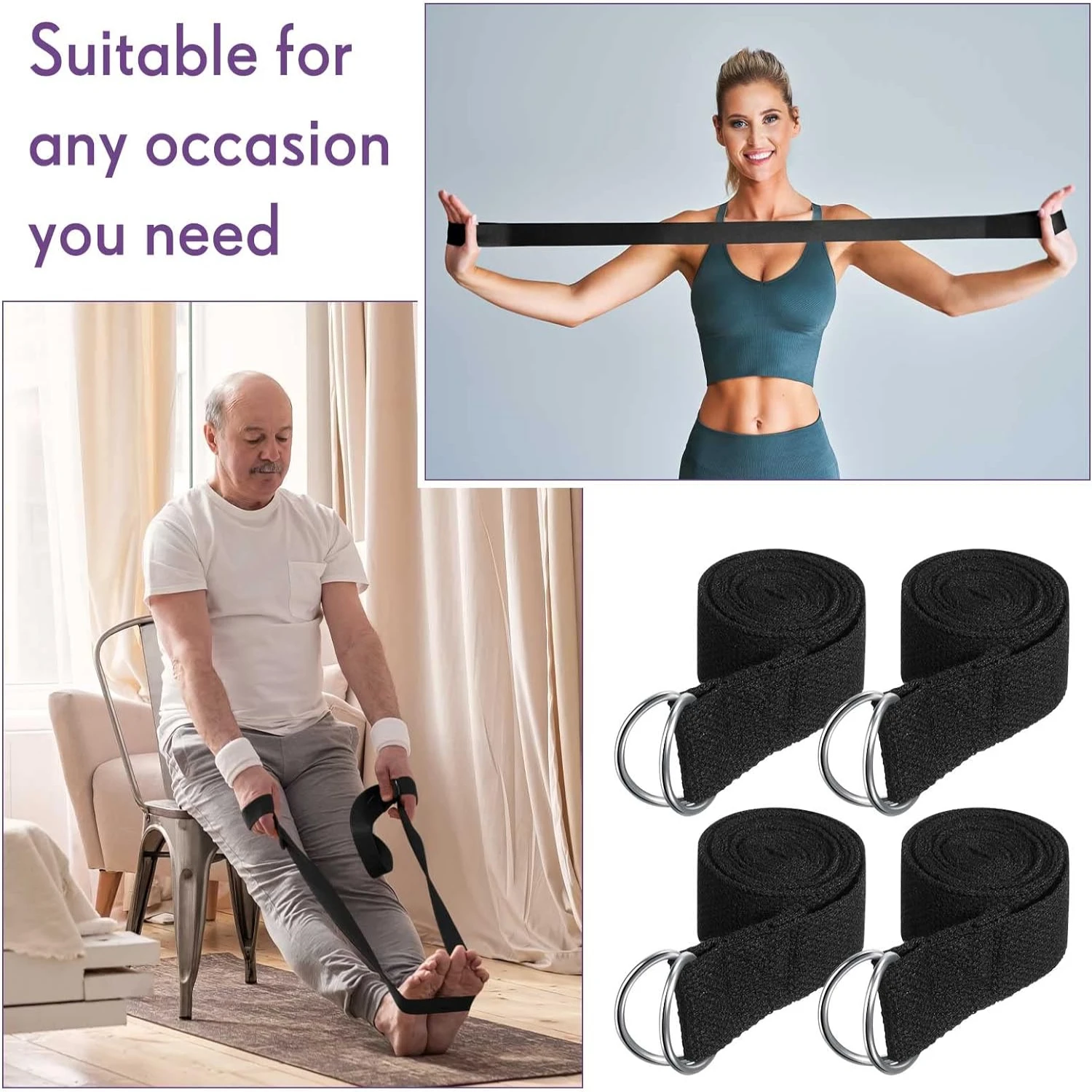Enhance Your Pilates Routine with Customizable Ultimate Flexibility D-Ring Yoga Strap Loop-Achieve Effortless Stretching Exerc