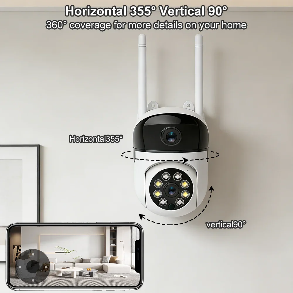 Indoor Camera Wifi Tuya Smart Life 6MP Dual Lens HD Dual Screen AI Auto Tracking PTZ Security Wireless Video Surveillance Camera 6