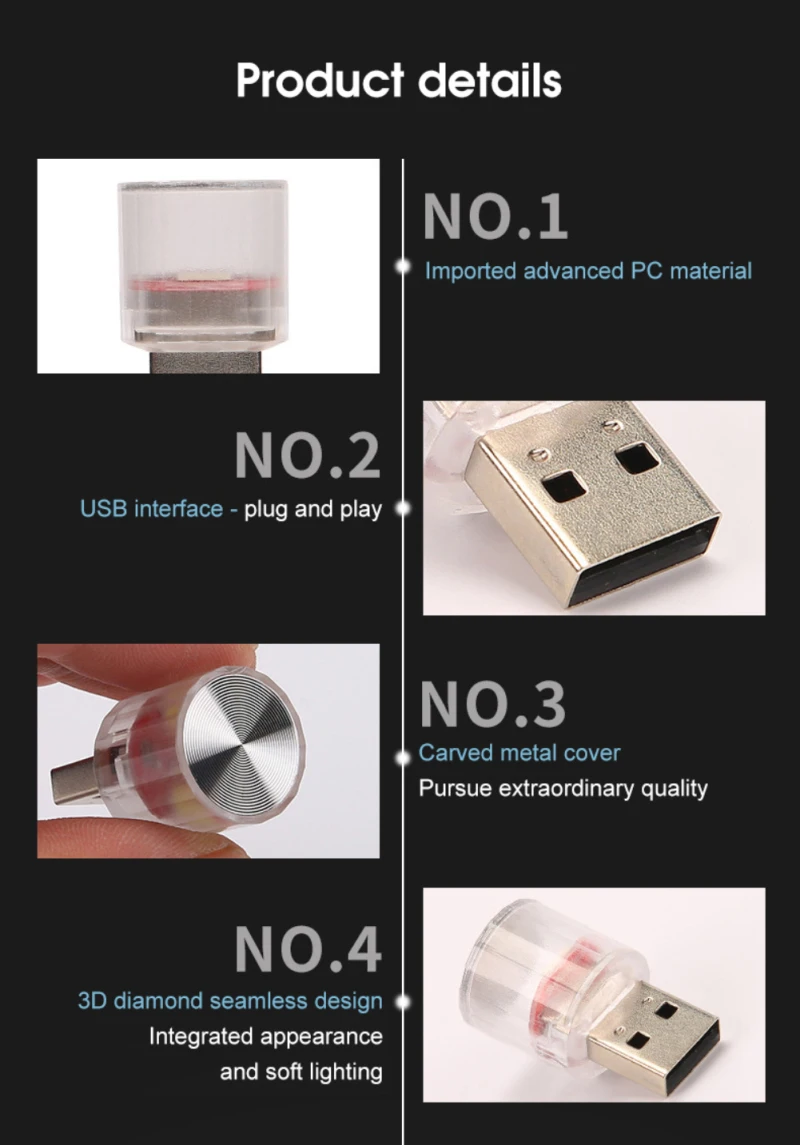 Mini USB LED Car Ambient Night Light Lamp