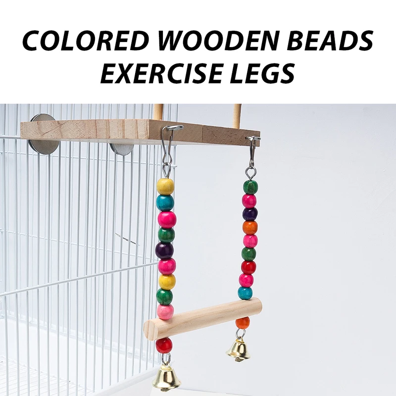 Pet Bird Toy Pet Toys Pet Chew Toys Pet Exercise Toy Pet Teeth Grinding Toy CAWAII KENNEL Pet Bird Swing Toy Wooden Parrot Perch Stand Playstand Chewing Beads Cage Playground for Budgie Birds