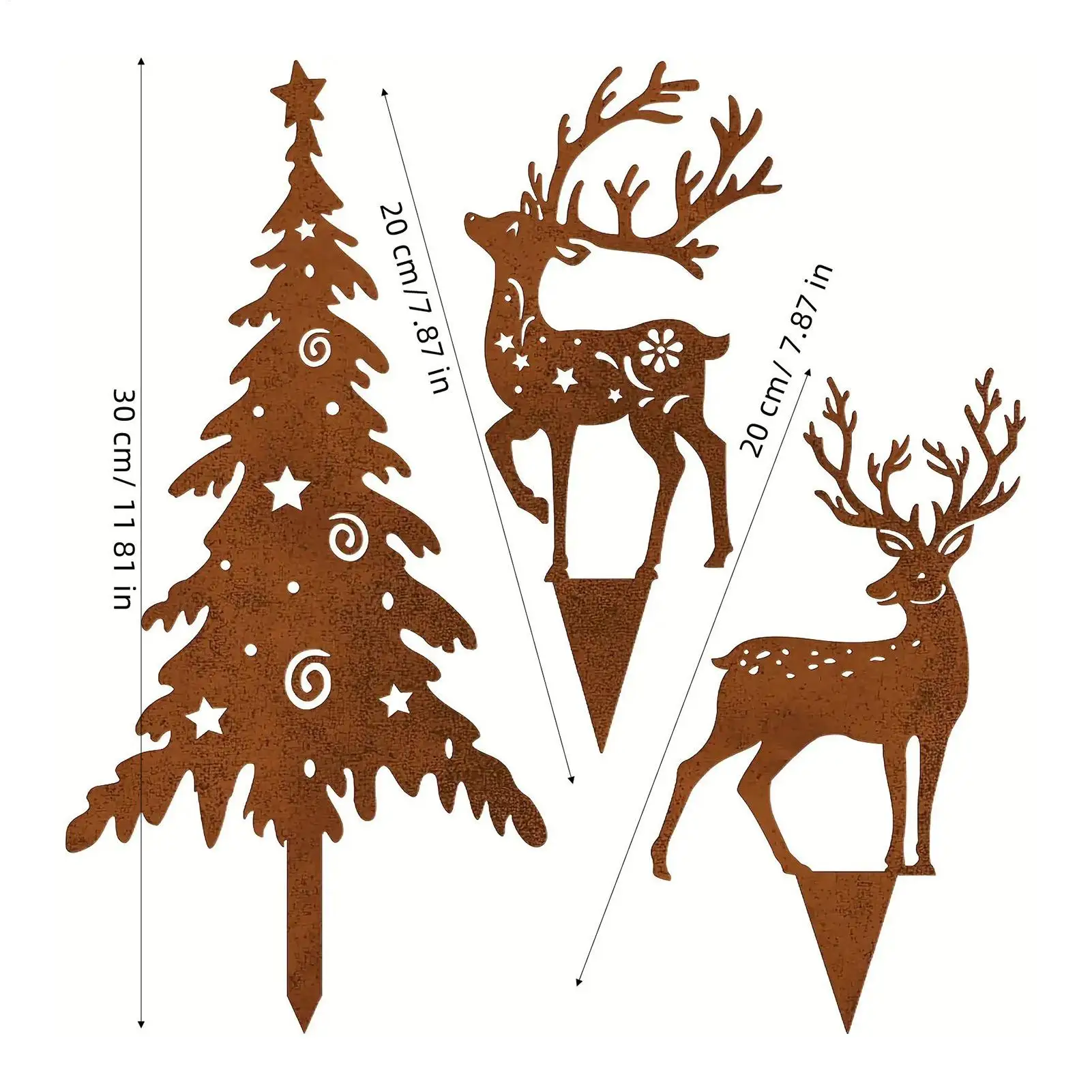 Decorative Garden Stakes 3 Pieces Outdoor Metal Sign Decor Christmas Yard Signs Stake For Holiday Winter Yard Garden Lawn Porch
