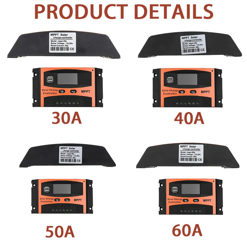 LCD 디스플레이 자동 태양 전지 레귤레이터, 12V, 24V, 로드 포함, 호텔 방전기, 블랙 추가, 가정용 휴대용 듀얼 USB