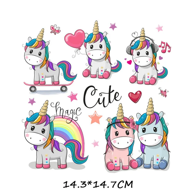 Cartoon Animal Patch Set Iron on Transfer Cute Unicorn Cat Owl Dog Flower Patches for Kids Girl Clothing T-shirt DIY Heat Press 929