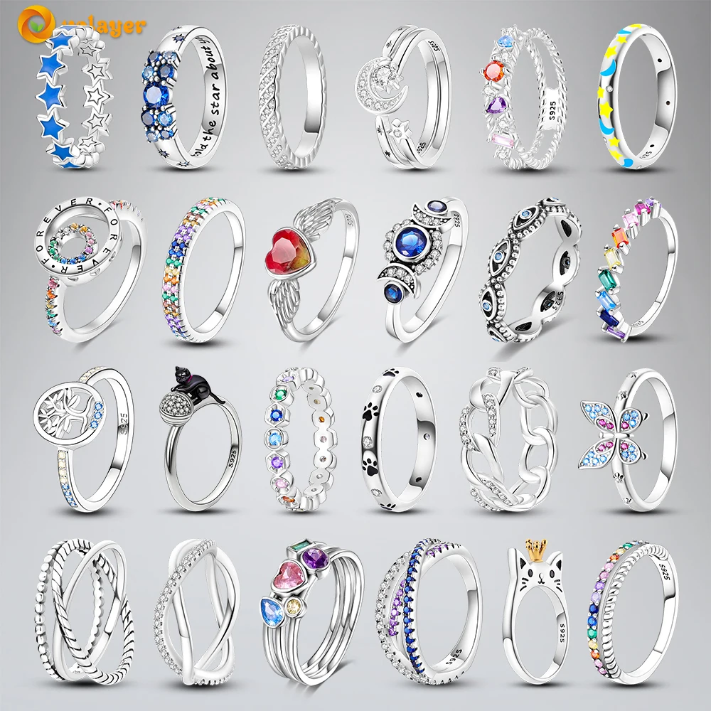 

Volayer 925 Sterling Silver Rings pavé and Colored Zirconia Eternal Double Ring Original 925 Silver Women Rings Engagement Rings