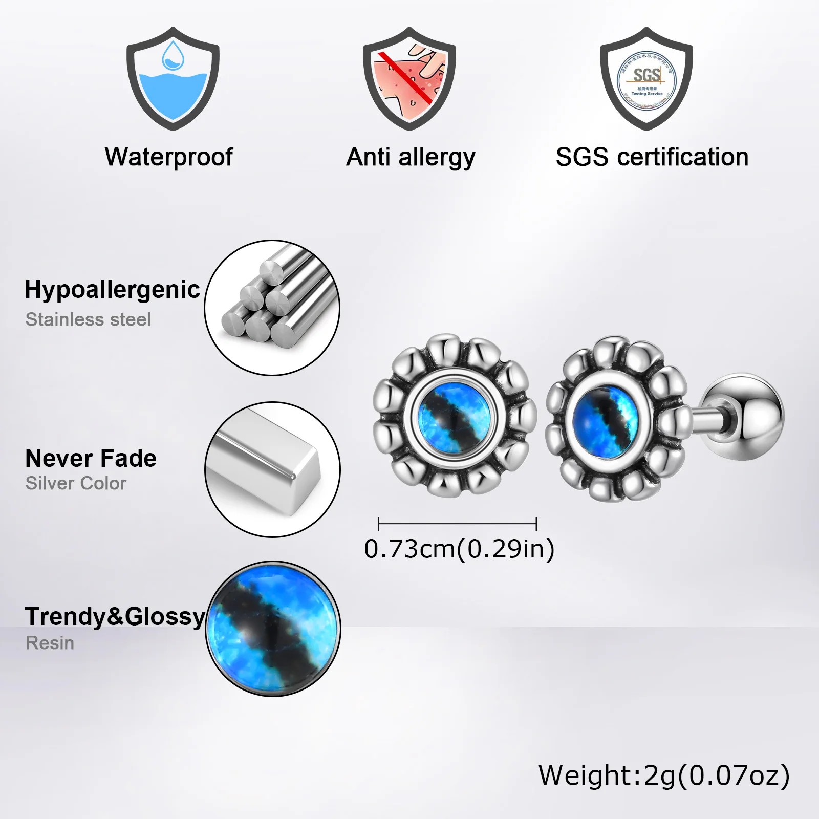 Small Devid Eye Stud Earring for Men,Anti Allergy Stainless Steel Blue Eye Earring,Hip Hop Jewelry Gift