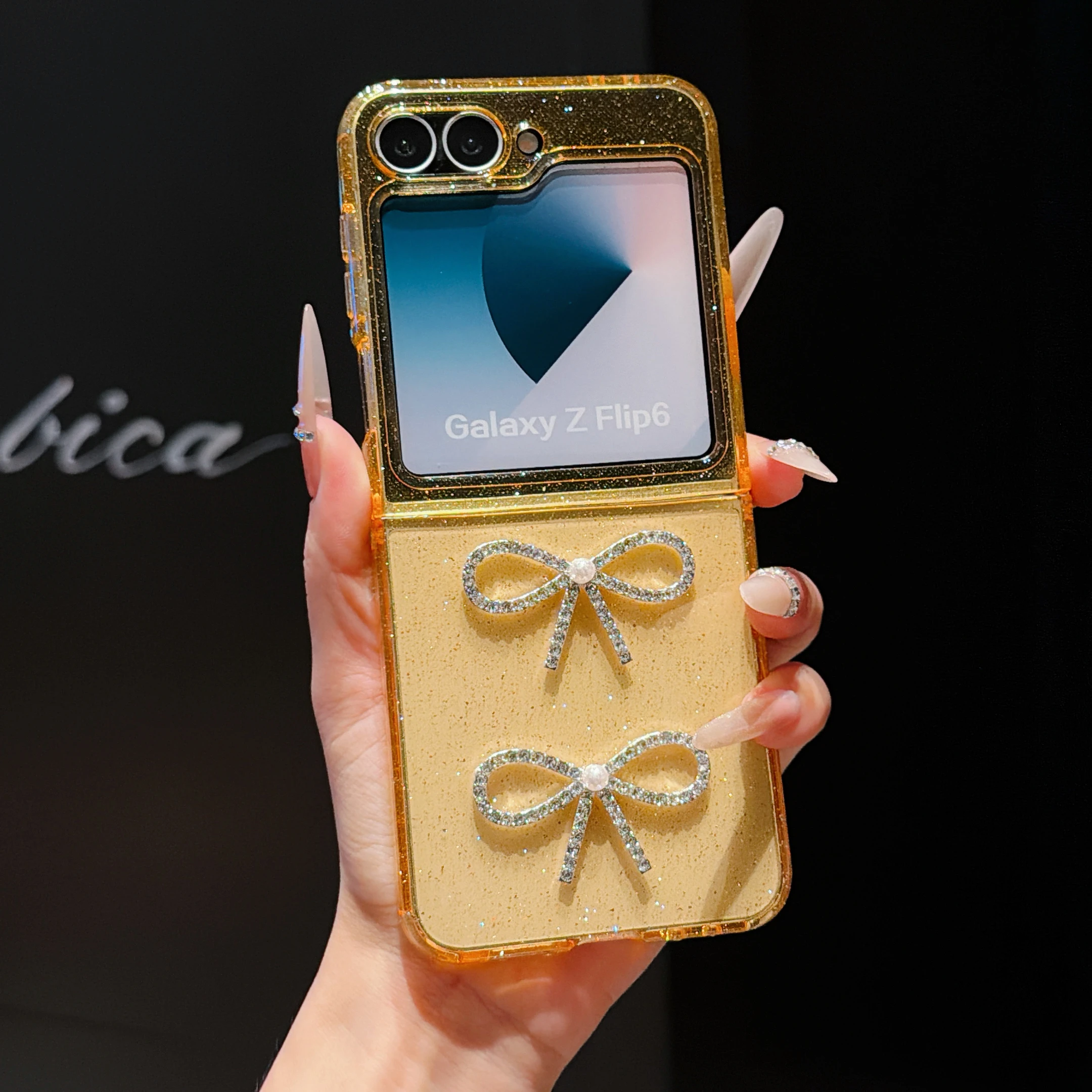 Premium 3D Glitter Rhinestone Bowknot Fold Case - Shockproof Soft Cover