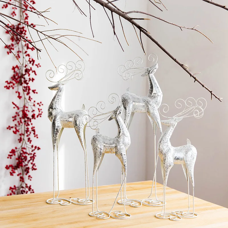 

Christmas wrought iron glitter elk reindeer desktop decoration cabinet shopping mall holiday scene props decoration holiday gift