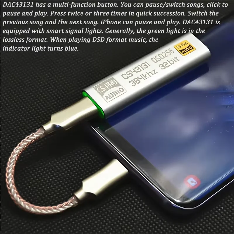 Professional Headphone Amplifier CS43131 DSD256 Chip HiFi DAC Audio Interface USB Type C to 3.5mm Adapter Amp for iOS PC Android
